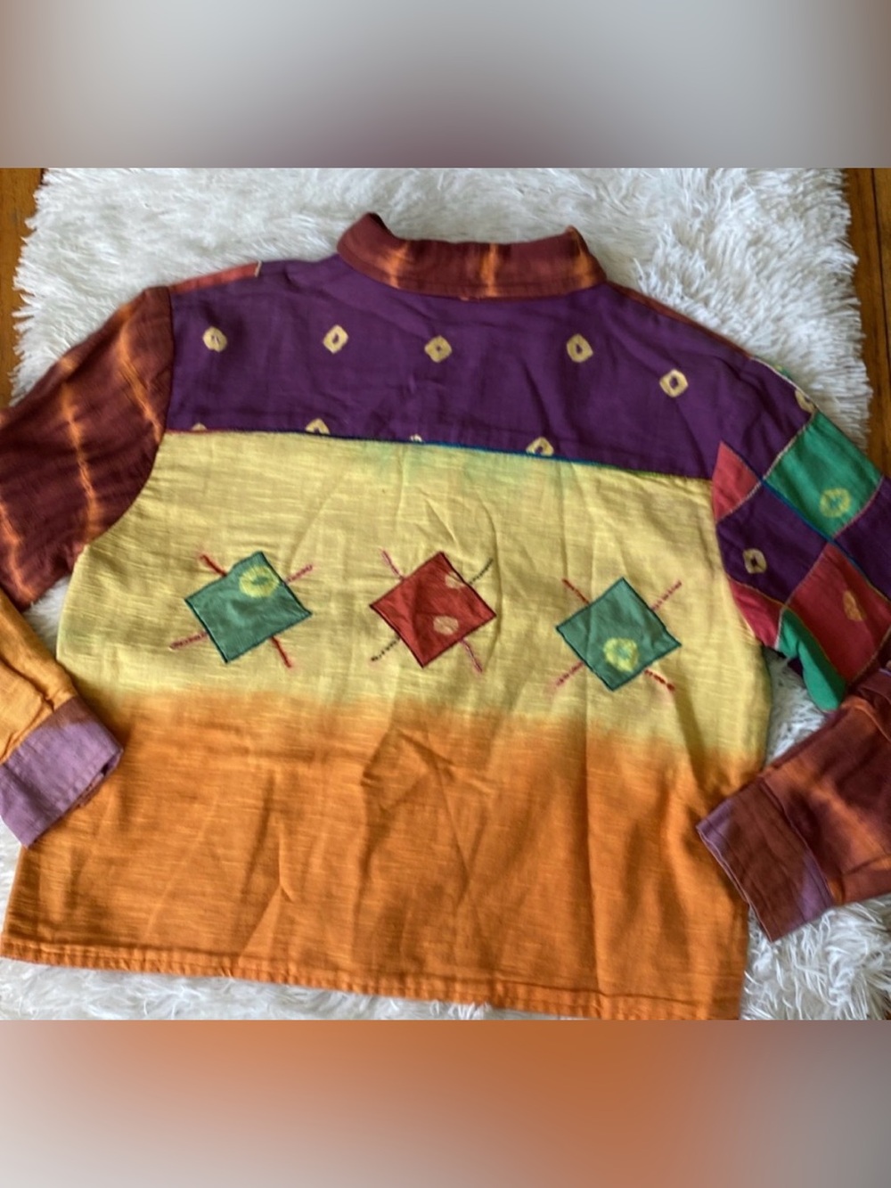 Carrie Allen Colorblock Patchwork Button-Up Jacket in Teal, Purple & Mustard - Picture 8 of 8